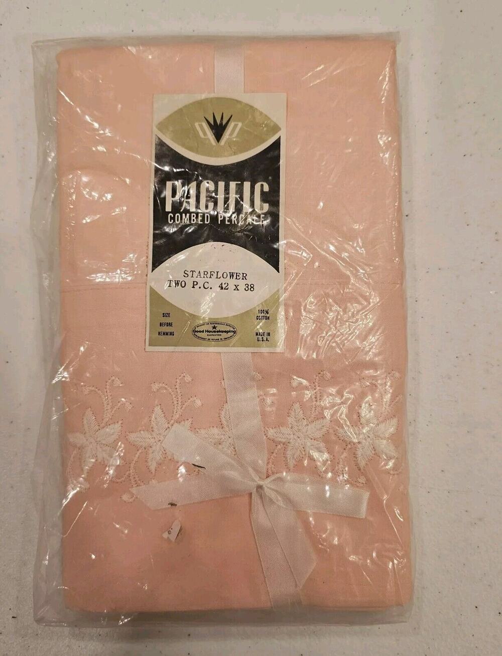 Vintage Pacific Combed 100 Cotton Percale Pink Starflower Pillow Cases NEW NOS